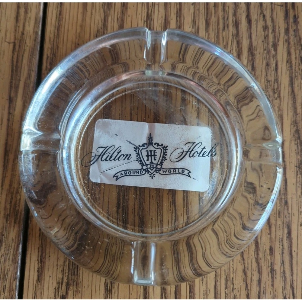 Vintage Glass Advertising Ashtray Hilton Hotels Around The World